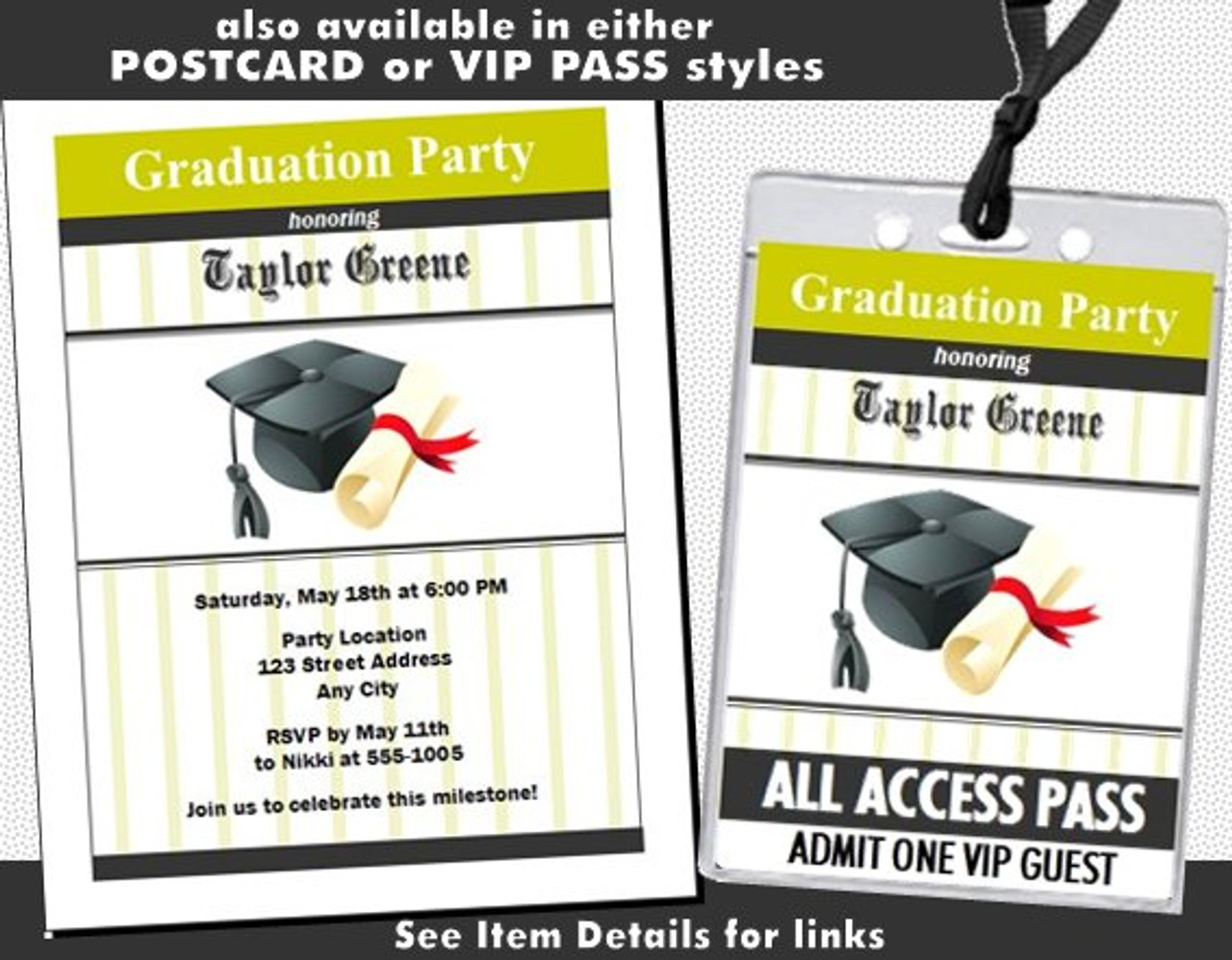 cap diploma graduation party ticket invitation