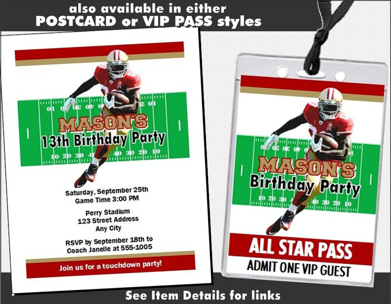 San Francisco 49ers Colored Football Party Ticket Invitation San Francisco 49ers Colored Football Party Ticket Invitation