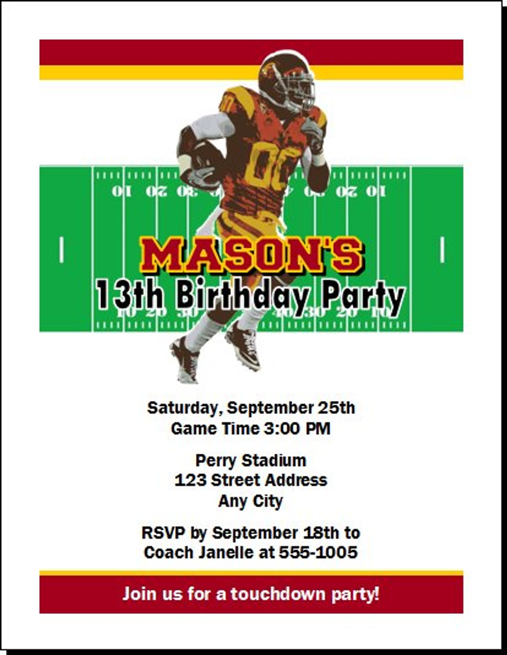 Usc Trojans Colored Football Birthday Party Invitation