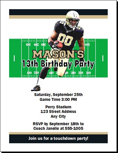 New Orleans Saints Colored Football Birthday Party Invitation