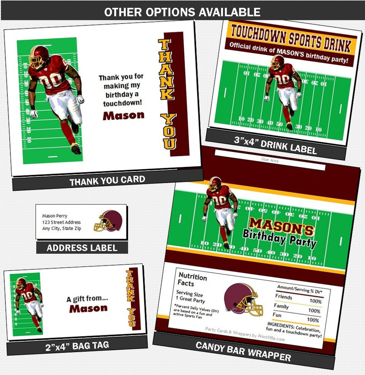 Washington Redskins Colored Football Birthday Party Invitation