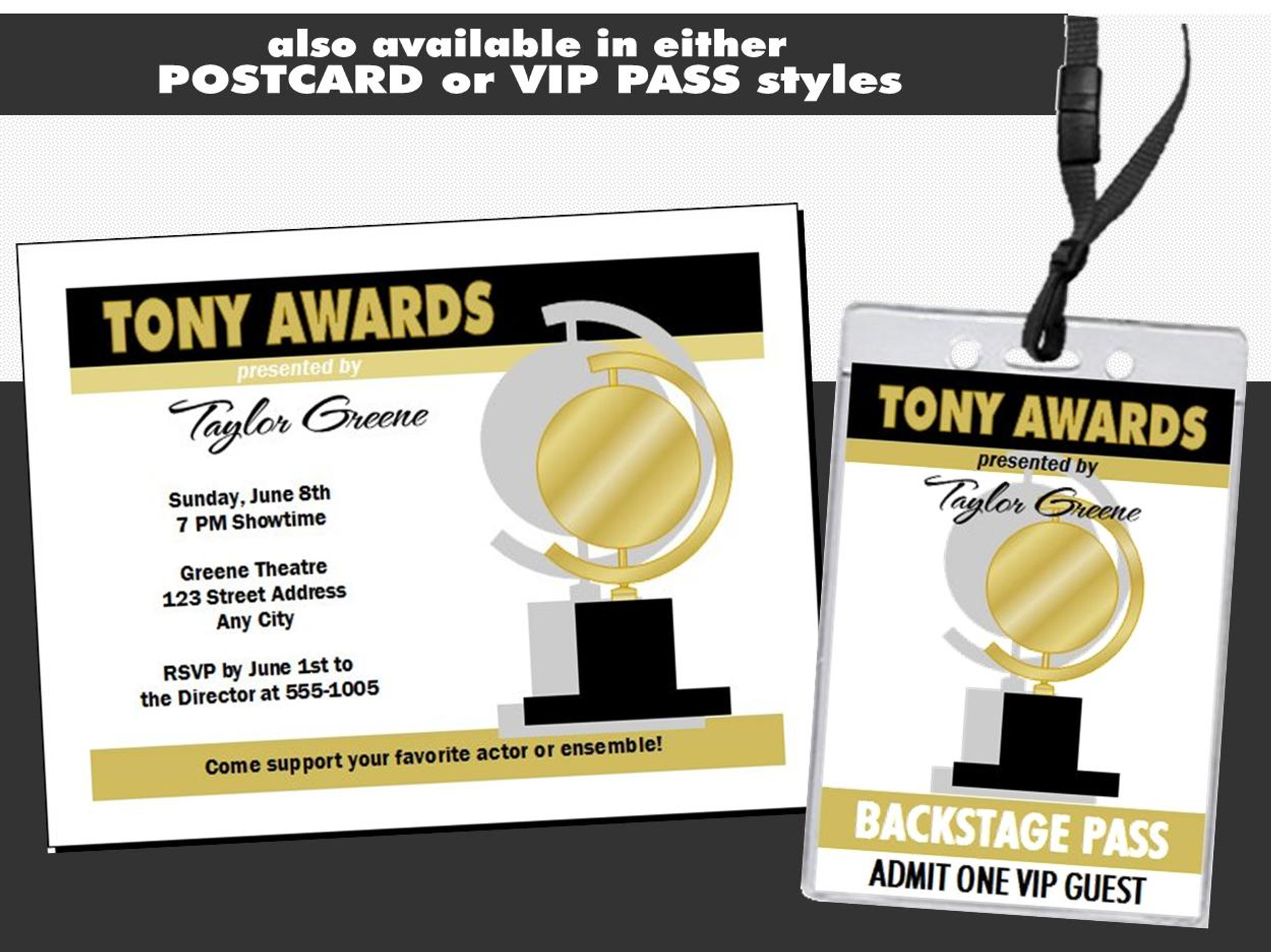 Tony Awards Party Ticket Invitation