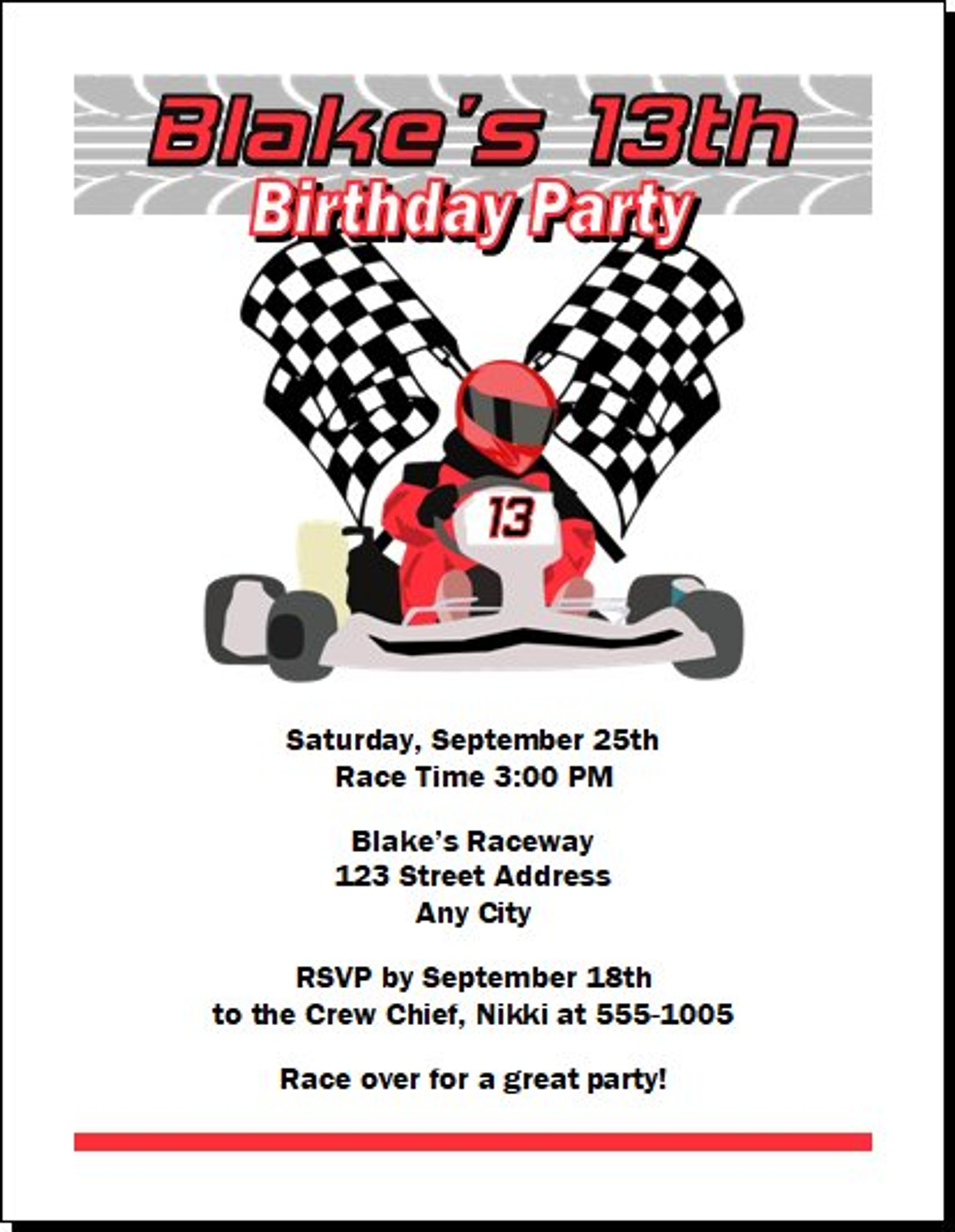 Go Kart Racer Birthday Party Invitation Go Kart Racer Birthday Party Invitation