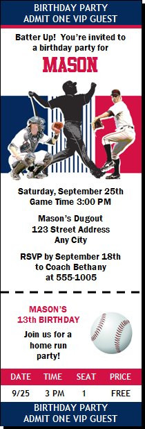 Minnesota Twins Colored Baseball Birthday Party Ticket Invitation