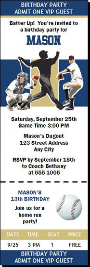 San Diego Padres Colored Baseball Birthday Party Ticket Invitation