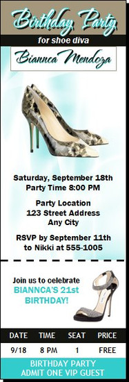 A Choo Stiletto Birthday Party Ticket Invitation