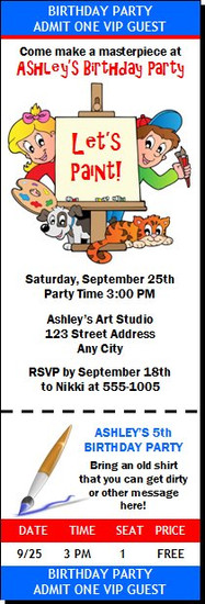 Art Birthday Party Ticket Invitation