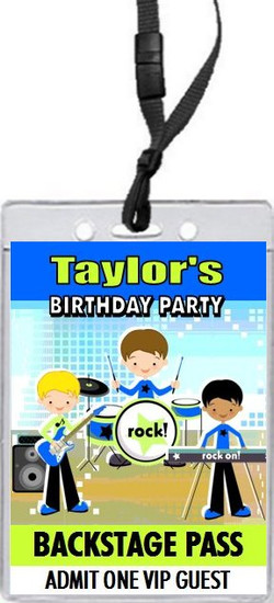 Boy Rock Band Blue Green Birthday Party VIP Pass Invitation