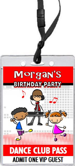 Dance Club Kids Red Birthday Party VIP Pass Invitation