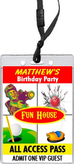 Fun Center Birthday Party VIP Pass Invitation Front