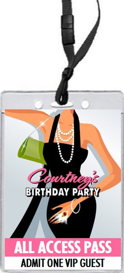 Little Black Dress Birthday Party VIP Pass Invitation Front