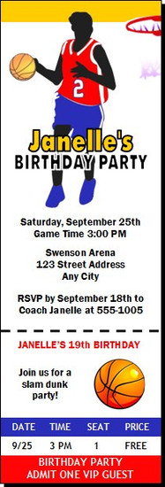 Basketball Girl Birthday Party Ticket Invitation