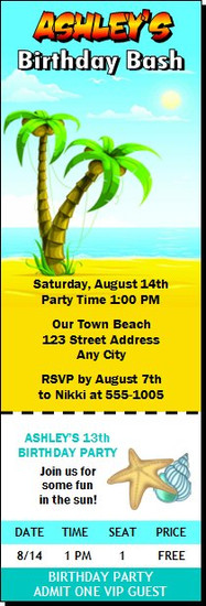 Beach Party Birthday Ticket Invitation