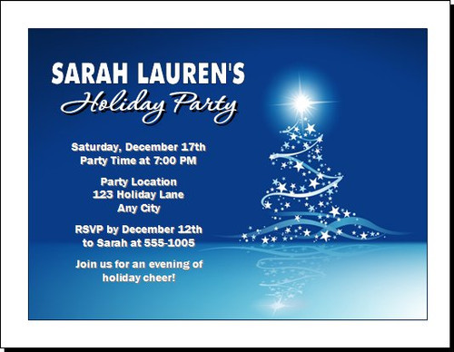 Star Tree on Blue Holiday Party Invitation