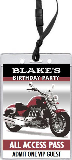 Motorcycle Chrome Birthday Party VIP Pass Invitation,