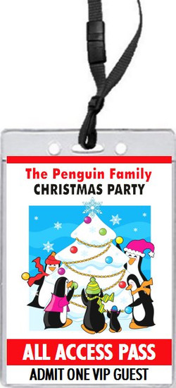 Penguin Family Christmas Party VIP Pass Invitation Front