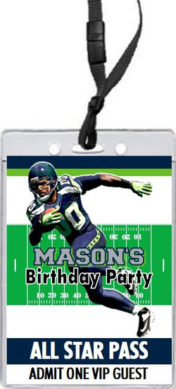 Seattle Seahawks Colored Football VIP Pass Birthday Party Invitation Front