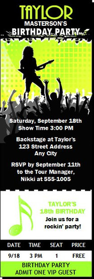 Concert Guitarist Male Birthday Party Ticket Invitation