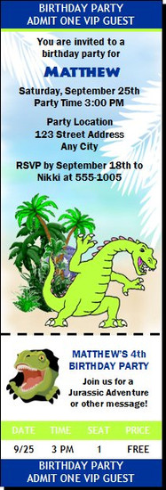 Dinosaur Birthday Party Ticket Invitation