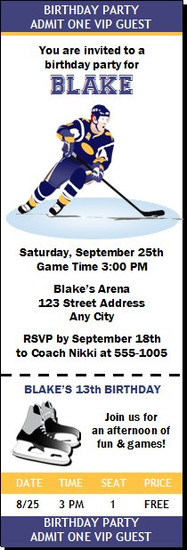 Hockey Birthday Party Ticket Invitation