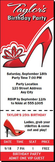 Red Stiletto Birthday Party Ticket Invitation