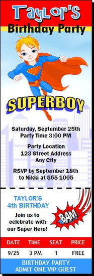 Superboy Birthday Party Ticket Invitation