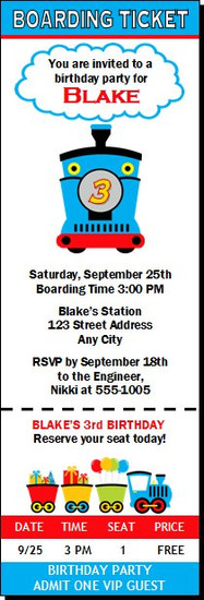 Thomas the Train Inspired Birthday Party Ticket Invitation