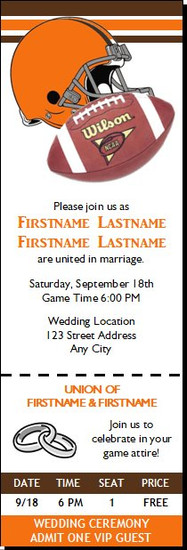 Football Gear Wedding Ticket Invitation Orange Brown