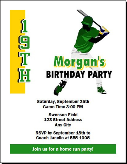 Baseball Slugger Design 2 Birthday Party Invitation