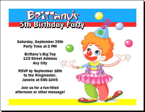 Circus Clown Birthday Party Invitation