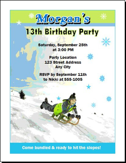 Snow Sledding Birthday Party Invitation
