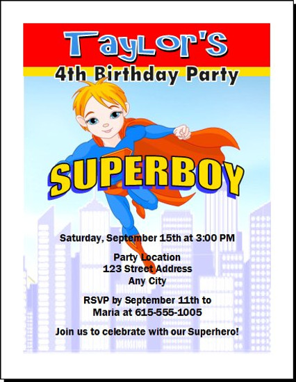 Superboy Birthday Party Invitation