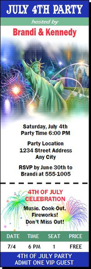 Lady Liberty In The City July 4th Party Ticket Invitation