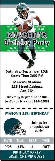 philadelphia eagles colored football party ticket invitation