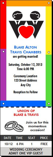Rainbow Grooms Gay Wedding Ticket Invitation