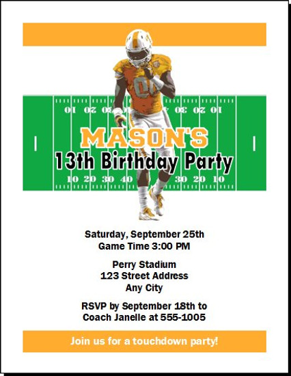 Tennessee Volunteers Colored Football Birthday Party Invitation