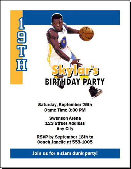 Golden State Warriors Colored Basketball Party Invitation