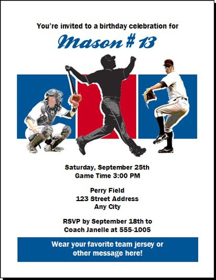 los angeles dodgers colored baseball birthday party invitation