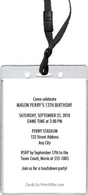 Seattle Seahawks Colored Football VIP Pass Birthday Party Invitation