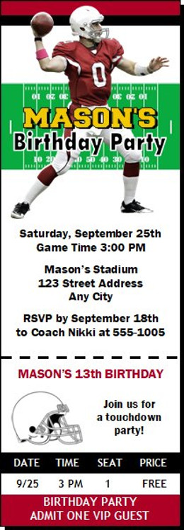 Arizona Cardinals Ticket Style Sports Party Invitations – Sports