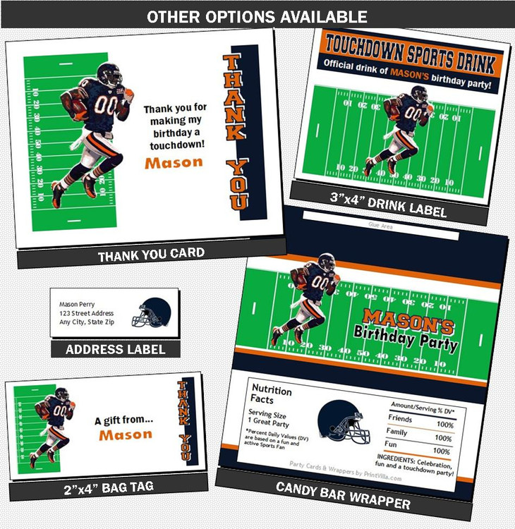 Chicago Bears Colored Football Birthday Party Invitation