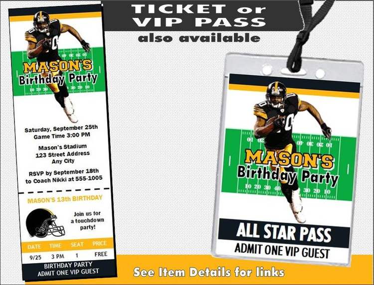 Pittsburgh Steelers Colored Football Birthday Party Invitation