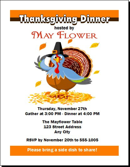 Turkey Thanksgiving Dinner Party Invitation