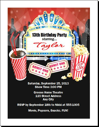movie night birthday party invitation