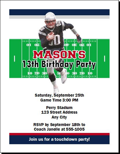 New England Patriots Colored Football Birthday Party Invitation