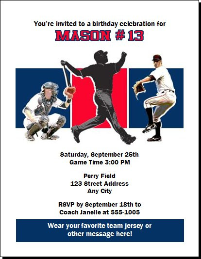 Cleveland Indians Colored Baseball Birthday Party Invitation