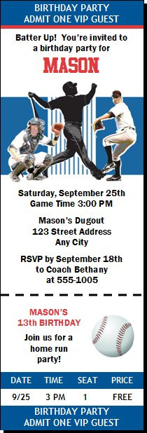 Chicago Cubs Colored Baseball Birthday Party Ticket Invitation