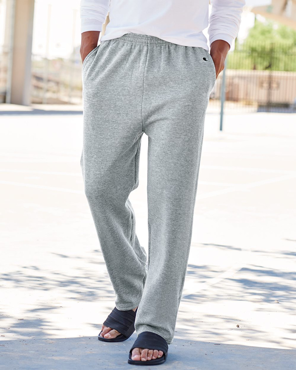 grey open bottom sweatpants