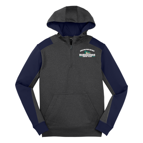Wheaton Barracudas - Sport-Tek Tech Fleece Colorblock 1/4-Zip Hooded Sweatshirt - Graphite Heather/True Navy