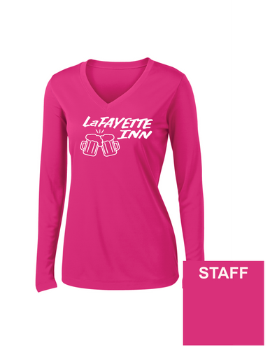 Lafayette Inn Ladies PosiCharge Long Sleeve  V-neck Tee  "STAFF"